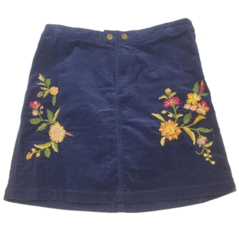 MOSSIMO 2 Mini Skirt Blue Corduroy Floral Embroidery Boho Cottagecore‎
